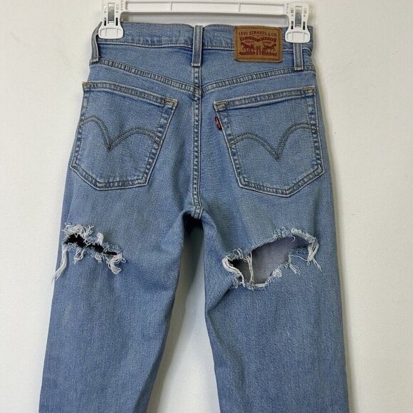 Levis Wedgie Straight Jeans Womens Size 24 Ankle Baggy Distressed - Picture 9 of 12